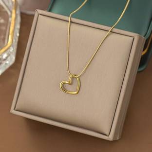 डिसेंट डायनेमिक्स Anti Tarnish Love Heart Pendant Necklace Chain For Women Waterproof 18k गोल्ड प्लेटेड स्टेनलेस स्टील नेकलेस