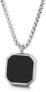 Oscar Enterprises Black Cube Bar Pendant Necklace For Mens and Grils Silver Plated Stainless Steel Chain
