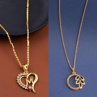 BOGHRA SALES New Stylish Exclusive Heart Shape M Letter Pendant With Necklace Chain Combo Diamond Gold-plated Plated Brass, Alloy Chain Set