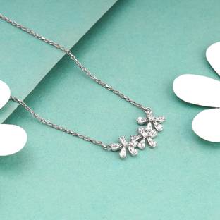 GIVA Silver Floral Enchantment Necklace For Womens Cubic Zirconia Rhodium Plated Sterling Silver Necklace