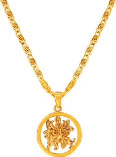 Atisundar Religious God - Lord Maa Durga Gold Plated Pendant Set With Chain Gold-plated Plated Alloy Chain