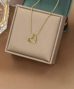 DECENT DYNAMICS Anti Tarnish Love Heart Pendant Necklace Chain For Women Waterproof 18k Gold-plated Plated Stainless Steel Necklace