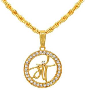 Faizam Collection Maa Alphabet pendant Set with chain Brass Gold-plated Plated Alloy Chain