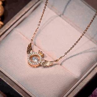 रोयात्तो Angel Wings Smart Clavicle Necklace Advanced Feeling Versatile Beating Heart क्यूबिक ज़िरकोनिया पीतल नेकलेस
