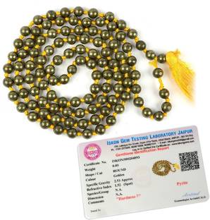 CRYSTU Certified Natural Pyrite 6 mm Round Beads Jaap Mala/Necklace for Unisex Beads Stone, Crystal Necklace