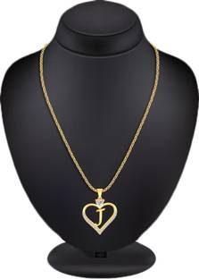 Lila Heart Shape Alphabet 'J' Valentine Special Pendant Propose Wedding Anniversary Cubic Zirconia, Crystal Brass, Copper Chain Set