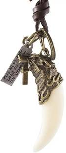 THE MEN THING Alloy Gold Wolf Fang Pendant with Adjustable Pure Leather Cord Necklace for Men Alloy Necklace