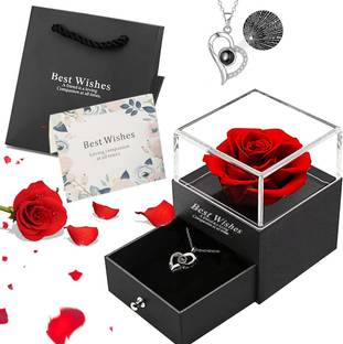 M MOOHAM I Love You in 100 Language Necklace, Rose Gift Box, Bag Card For Women, Girls Plastic Chain Set