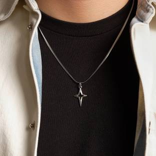 RARELUXE Polaris Star Stainless Steel Necklace for Boys and Men – Rustproof Chain Sterling Silver Plated Stainless Steel Chain Set