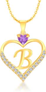 Heer Collection Heart Shape Alphabet 'B' Valentine Special Pendant Propose Wedding Anniversary Cubic Zirconia, Crystal Gold-plated Plated Brass, Copper Chain Set