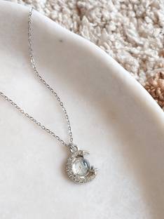 Icandies Icandies Moonstone Moon Star Necklace Chain Pendent Gifts for Women & Girls Silver Plated Brass Necklace