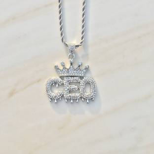 Samna Handicrafts Ceo Iced out Pendant Hip Hop Stainless steel pendant for men Cubic Zirconia Silver Plated Alloy, Stainless Steel Necklace