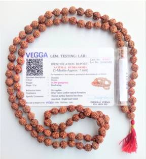 Vegga 5 mukhi rudraksha mala 100% pure certified Wood Chain