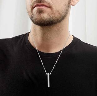 FLIKKER Stylish 3D Vertical Locket Necklace Chain 24 Inch For Men & Women (Silver-White) Pearl Titanium Plated Stainless Steel Chain