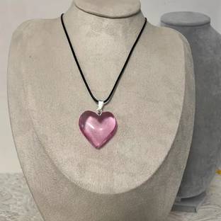 Jeps Pink Heart Glossy Leather Cord Necklace for Girls and Women Dori, Glass, Stainless Steel Necklace