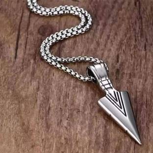 P. R. PRINTS High Polished The Silver Arrow Pendant for Men and Boys Stylish Biker/Party Wear Silver Plated Stainless Steel Necklace Set