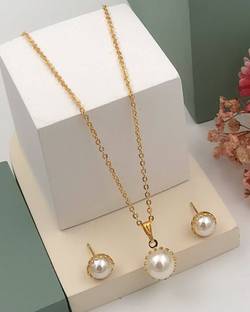 TILKI Rosegold Nacklace pendant Chain and Errings set for women & girl Pearl Gold-plated Plated Alloy Necklace Set