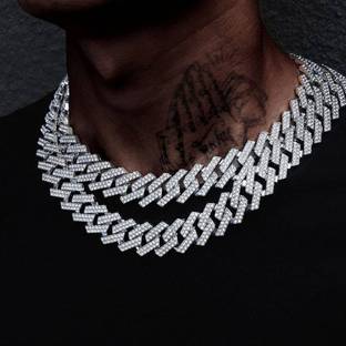 SAFISHA Zick Zack Cuban Diamonds Plated Chain Diamond Silver Plated Sterling Silver Chain