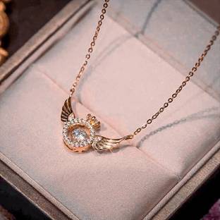 Royatto Angel Wings Smart Clavicle Necklace Advanced Feeling Versatile Beating Heart Cubic Zirconia Brass Necklace