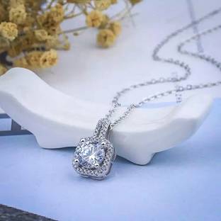 Royatto Cubic Zirconia Silver Plated Stainless Steel Necklace