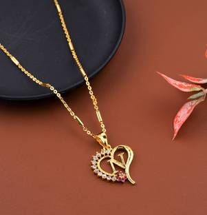 JETWAL N Name Pendant Heart Shape Design Alphabet N Locket with 18 Inch Chain Gold-plated Alloy Pendant