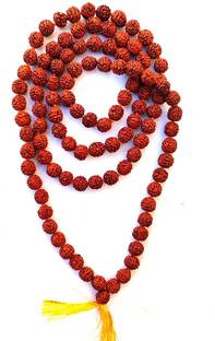 Rashifaashion 100% Orginal 5 Face Nepal Rudraksha Mala with 8mm 108 Beads Wood Necklace
