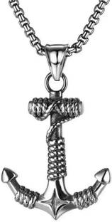 accessoo Ragular Wear Mens Jewellery. Stylish Sailor Anchor Hook Pendant for Boys and Men Stainless Steel Chain Set