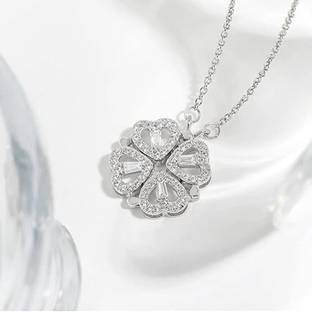 Karishma Kreations Love Heart Four Leaf Clover Magnetic Pendant 2 in 1 Silver Necklace Women girls Titanium, Copper, Gold-plated, Silver, Platinum Plated Brass, Metal, Copper, Stainless Steel Necklace