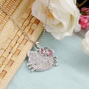 Jewelgenics Little Cute Cat Pendant Necklace Cubic Zirconia, Crystal Sterling Silver Plated Alloy Necklace
