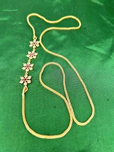 Impon Impon/Panchaloha/Five Metals White and Ruby Stones Mugappu with 24 inches chain Diamond Gold-plated Plated Brass Chain