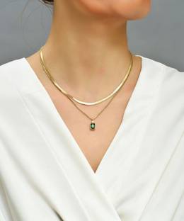 Lady Raiment Double Layer Chain with Green Square Crystal Locket Crystal Gold-plated Plated Stainless Steel Necklace