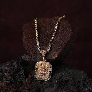 DIVINE HINDU Hanuman Pendant | Gold Plated|Square Interlock Chain | 12.7 Inches Gold-plated Plated Brass Necklace