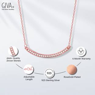 GIVA Rose Gold Zircon Rhodium Plated Sterling Silver Chain
