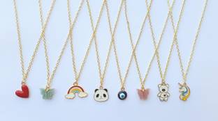 EnlightenMani Good Vibes Collection Pack of 8 necklaces ~ Jewelry Box Included Gold-plated Plated Alloy Necklace Set