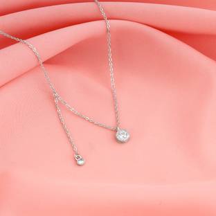 GIVA Silver Nebula Pendant With Link Chain Zircon Rhodium Plated Sterling Silver Necklace