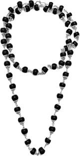 Mtr Handicraffts UGANTA Natural Karungali Kattai malai with German Silver cap| Ebony Wood M|6 MM Wood Chain