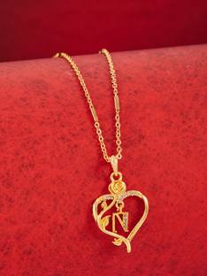BOGHRA SALES Excellent N Letter Diamond Gold Heart Necklace Chain For Women,Girls Diamond Gold-plated Plated Copper, Alloy Chain