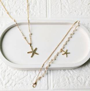 Samna Handicrafts combo of 2 pc starfish necklace and starfish bracelet beach jewelry Gold-plated Plated Stainless Steel Necklace