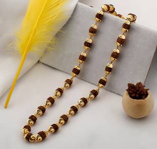 Minprice Natural Rudraksha Mala 7mm Beads With Micro Gold Plated Cap Beads Gold-plated Plated Alloy Chain