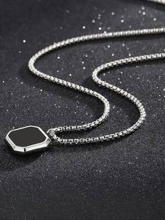 Smykker Fashion Men�s Octagonal Pendant Necklace with Black Inlay Chain Silver Plated Stainless Steel Chain