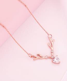 GIVA 925 Silver Rose Gold Deer Heart Necklace|Lifetime Plating|6 Month Warranty Zircon Rhodium Plated Sterling Silver Necklace