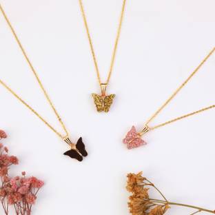 BRANDSOON Butterfly Shape pendant for women and girls Gold-plated (PACK OF 3) Gold-plated Plated Brass, Alloy Chain
