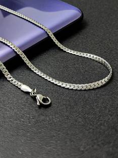 Alvira Valentine Long Chain for Men & Boy Stylish Silver Plated Stainless Steel Chain
