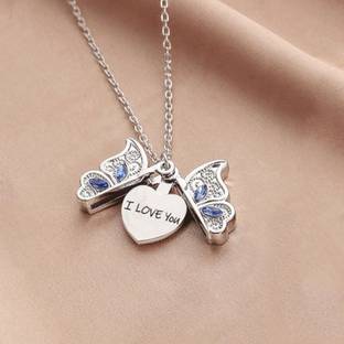Fashion Frill Butterfly Pendant silver Chain Necklace Pendant For Women Gift Jewellery Silver Plated Alloy Chain