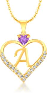 Heer Collection Heart Shape Alphabet 'A' Valentine Special Pendant Propose Wedding Anniversary Cubic Zirconia, Crystal Gold-plated Plated Brass, Copper Chain Set