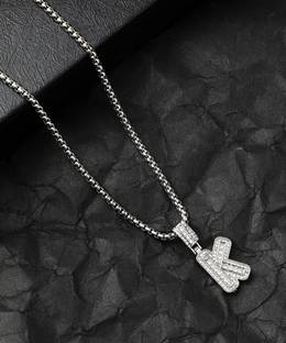 French Accent Men's Embellished K Alphabet Pendant Necklace - Silver Silver Plated Alloy Chain