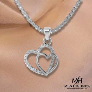 Miss Highness 925 Pure Starling Silver Bonded Heart Pendent For Ladies Cubic Zirconia Rhodium Plated Sterling Silver Necklace
