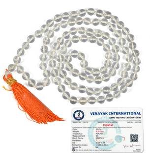 REIKI CRYSTAL PRODUCTS Certified Natural Clear Quartz 6 mm 108 Round Beads Jaap Mala for Unisex Beads, Quartz Crystal Necklace