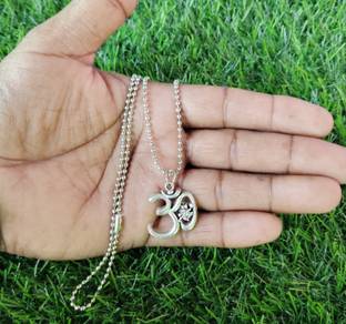 Basukiya Om Locket With Hanuman Ji Silver Ball Chain Alloy Necklace