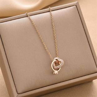 JUMSA Jumsa Heart Ring Design Pendant Daily Wear Daily Chain for Women and Girls Crystal Gold-plated Plated Brass Chain